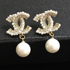  Bông Tai Chanel Màu Vàng Ngọc Trai & Pha Lê Trắng (BJ) 