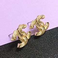  Bông Tai Chanel Màu Vàng Pha Lê Trắng (AZ) 