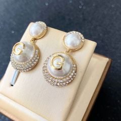  Bông Tai Gucci Màu Vàng Ngọc Trai & Pha Lê Trắng (AC) 