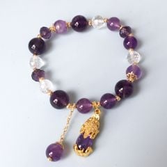  Vòng Đá Phong Thuỷ Cao Cấp - Con Tỳ Hưu Tài Lộc Thạch Anh Tím & Trắng Tự Nhiên 