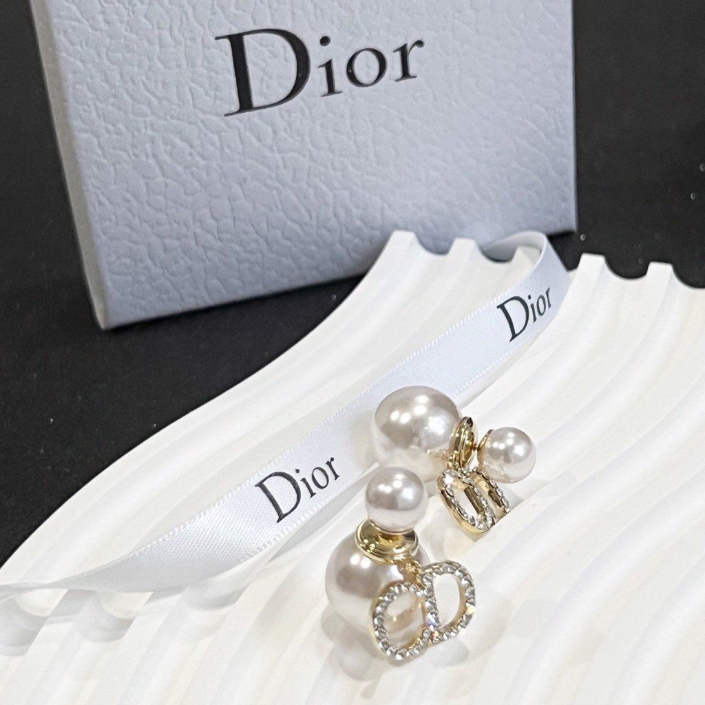  Bộ Trang Sức Dior Trắng - Vòng cổ Choker & Bông Tai Ngọc Trai, Pha Lê 2 Kiểu Đeo Quý Phái (AL) 