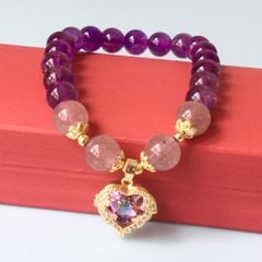  Vòng Đá Phong Thuỷ Cao Cấp - Trái Tim Pha Lê & Đá Thạch Anh Tím Tự Nhiên (AE) 