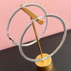  Bông Tai Khoen Tròn Bản To Màu Trắng 6,3cm Pha Lê (BP) 