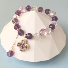  Vòng Đá Phong Thuỷ Cao Cấp - Cỏ 4 Lá May Mắn Thạch Anh Tím, Thạch Anh Trắng & Ngọc Trai Tự Nhiên 