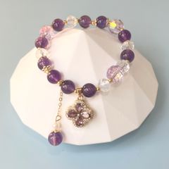  Vòng Đá Phong Thuỷ Cao Cấp - Cỏ 4 Lá May Mắn Thạch Anh Tím, Thạch Anh Trắng & Ngọc Trai Tự Nhiên 