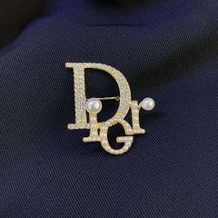  Cài Áo Nam, Nữ - Dior Màu Vàng Ngọc Trai & Pha Lê Trắng (AI) 