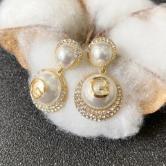  Bông Tai Gucci Màu Vàng Ngọc Trai & Pha Lê Trắng (AC) 