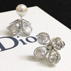  Bộ Trang Sức Dior Trắng - Vòng cổ Choker & Bông Tai Ngọc Trai, Pha Lê 3 Kiểu Đeo Quý Phái (AA) 