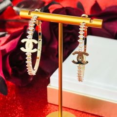  Bông Tai Chanel Khoen Tròn Màu Vàng 43mm Pha Lê Trắng (BQ) 