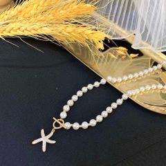  Dây Chuyền Ngắn - Choker Sao Biển Màu Vàng Ngọc Trai & Pha Lê Trắng (AT) 