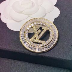  Cài Áo Nam, Nữ - LV Màu Vàng Pha Lê Trắng (AB) 