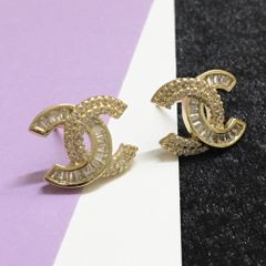  Bông Tai Chanel Màu Vàng Pha Lê Trắng (BS) 