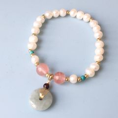  Vòng Đá Phong Thuỷ Cao Cấp - Đồng Tiền Đá Cẩm Thạch & Thạch Anh Tím, Thạch Anh Dâu Tây Tự Nhiên 