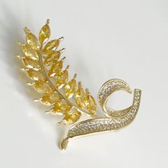  Cài Áo Nam, Nữ - Bông Lúa Pha Lê Vàng & Trắng (AH) 