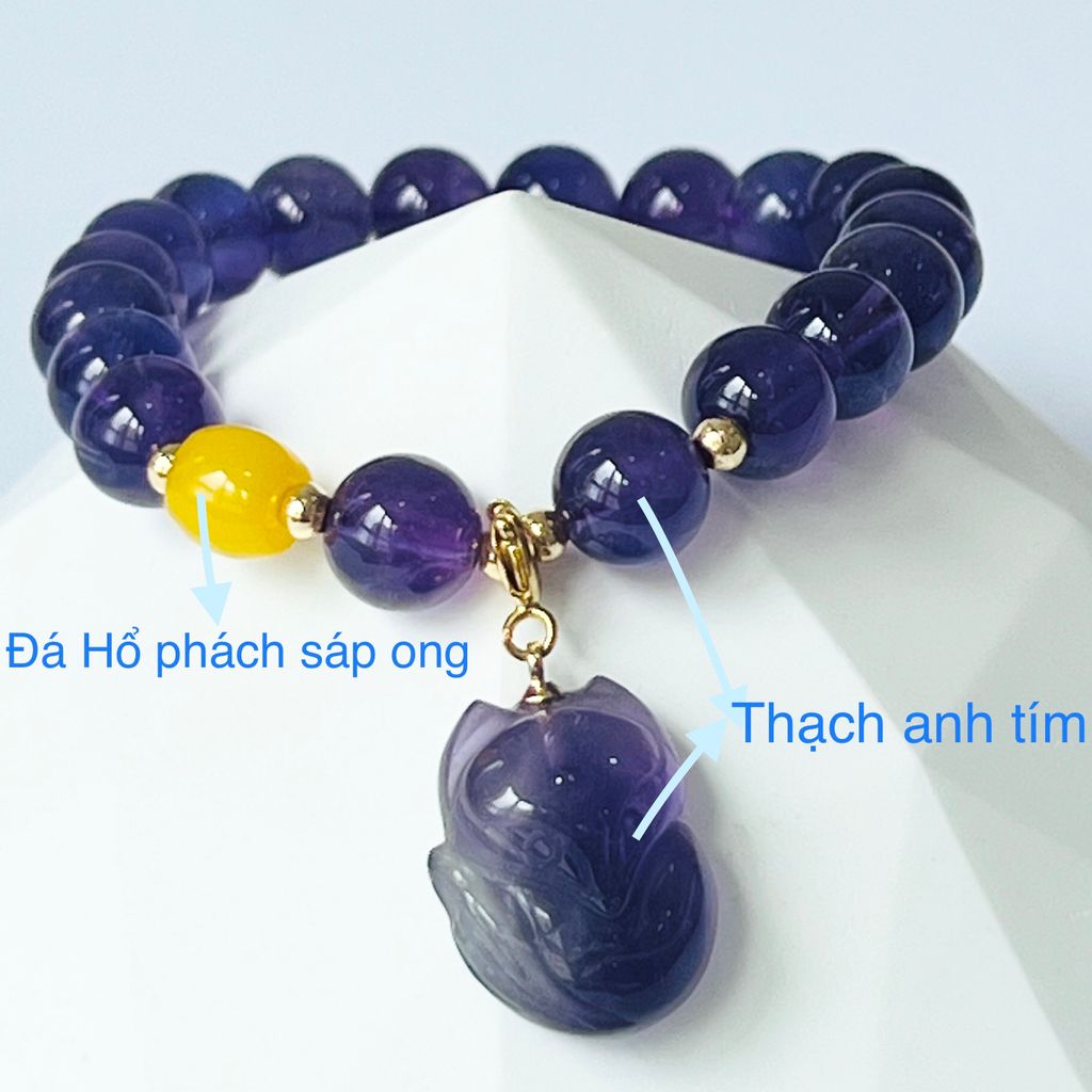  Vòng Tay Phong Thuỷ Cao Cấp - Hồ Ly Đá Thạch Anh Tím 