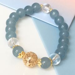  Vòng Đá Phong Thuỷ Cao Cấp - Quả Cầu Vàng Đá Aquamarine & Đá Thạch Anh Trắng Tự Nhiên 