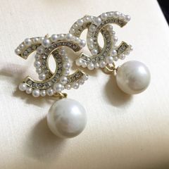  Bông Tai Chanel Màu Vàng Ngọc Trai & Pha Lê Trắng (BJ) 