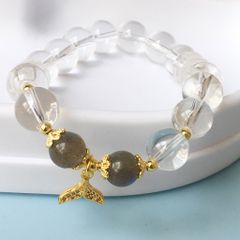  Vòng Đá Phong Thuỷ Cao Cấp - Đuôi Cá Pha Lê & Đá Thạch Anh Trắng, Đá Mặt Trăng Màu Xám Tự Nhiên 