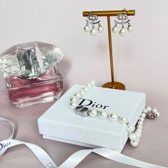  Bộ Trang Sức Dior Trắng - Vòng cổ Choker & Bông Tai Ngọc Trai Quý Phái (AB) 