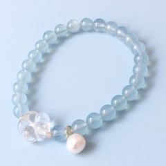  Vòng Đá Phong Thuỷ Cao Cấp - Hoa Mai Đá Thạch Anh Trắng, Ngọc Trai Nước Ngọt & Đá Aquamarine Tự Nhiên 