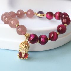  Vòng Đá Phong Thuỷ Cao Cấp -  Con Kỳ Hưu Đá Hổ Phách, Thạch Anh Dâu Tây & Thạch Anh Tím Tự Nhiên 