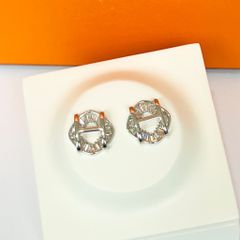  Bông Tai Hermes Màu Trắng Pha Lê (AL) 