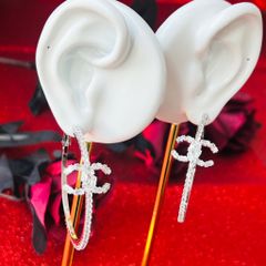  Bông Tai Chanel Khoen Tròn Màu Trắng 5cm Pha Lê (BR) 