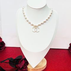  Vòng Cổ Choker Chanel Màu Vàng Chuỗi Ngọc Trai Thiên Nhiên & Pha Lê Trắng Sang Trọng 
