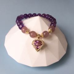  Vòng Đá Phong Thuỷ Cao Cấp - Trái Tim Pha Lê & Đá Thạch Anh Tím Tự Nhiên (AE) 