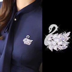  Cài Áo Con Thiên Nga Pha Lê Trắng (AG) 