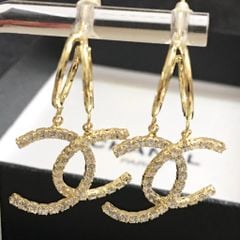  Bông Tai Chanel Màu Vàng Pha Lê Trắng (CH) 