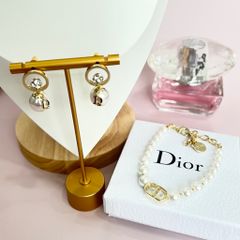  Bộ Trang Sức Dior Vàng - Vòng cổ Choker, Vòng Tay & Bông Tai Ngọc Trai, Pha Lê 6 Kiểu Đeo Quý Phái (AH) 