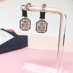  Bông Tai Chữ Nhật Màu Trắng Pha Lê Trắng Đen (AG) 