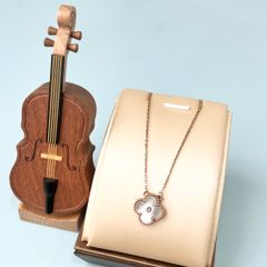  Dây Chuyền Titan Cao Cấp - Cỏ 4 Lá May Mắn Vỏ Trai Thiên Nhiên & Pha Lê Trắng 