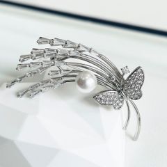  Cài Áo Con Bướm Và Bông Lúa Màu Trắng Ngọc Trai & Pha Lê Tinh Tế 