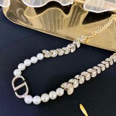  Bộ Trang Sức Dior Trắng - Vòng cổ Choker & Bông Tai Ngọc Trai, Pha Lê 6 Kiểu Đeo Quý Phái (AM) 