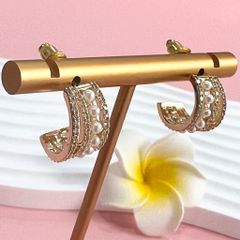  Bông Tai Khoen Tròn Màu Vàng Ngọc Trai & Pha Lê Trắng (AM) 