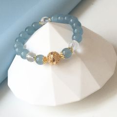  Vòng Đá Phong Thuỷ Cao Cấp - Quả Cầu Vàng Đá Aquamarine & Đá Thạch Anh Trắng Tự Nhiên 