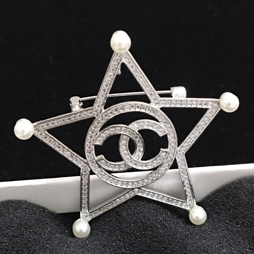  Cài Áo Nam, Nữ - Chanel Ngôi Sao Trắng Ngọc Trai & Pha Lê (BN) 