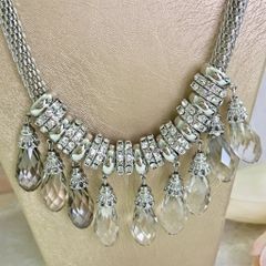  Dây Chuyền Ngắn - Giọt Nước Pha Lê Màu Trắng & Trắng Xám Quý Phái 