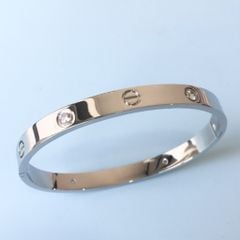  Vòng Tay Cặp Đôi Tình Yêu - Cartier Màu Trắng Titan Cao Cấp Pha Lê (AB) 