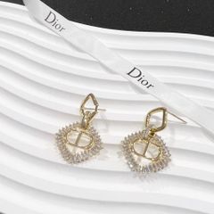  Bông Tai Dior Màu Vàng Pha Lê Trắng (AL) 