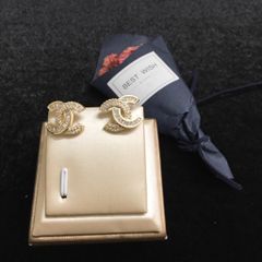  Bông Tai Chanel Màu Vàng Pha Lê Trắng (BS) 