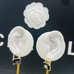  Bông Tai Túi Xách Chanel Bản To Màu Vàng Pha Lê Đen & Ngọc Trai (BW) 