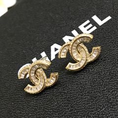  Bông Tai Chanel Màu Vàng Pha Lê Trắng (AP) 