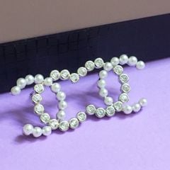  Bông Tai Chanel Bản To Màu Trắng Ngọc Trai & Pha Lê (AM) 