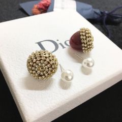 Bông Tai Dior Màu Đỏ Ngọc Trai &  Pha Lê Trắng ( Có 3 Kiểu Đeo ) 