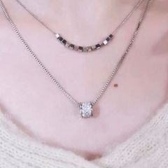  Dây Chuyền Ngắn - 2 Tầng Vòng Tròn Pha Lê Trắng Phong Cách Cá Tính 