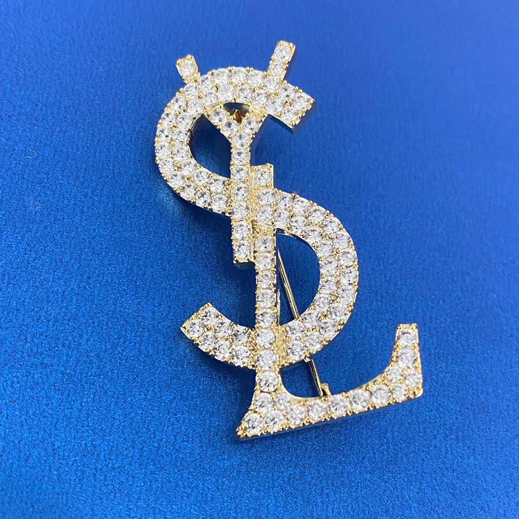  Cài Áo Nam, Nữ - YSL Màu Vàng Pha Lê Trắng (AF) 