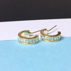  Bông Tai Nửa Vòng Tròn Vàng Pha Lê Trắng (AL) 